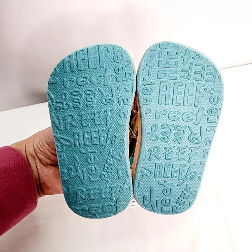Reef Little Ahi Toddler Sandals Size 4 Gold Cat Print Slip On Summer Beach